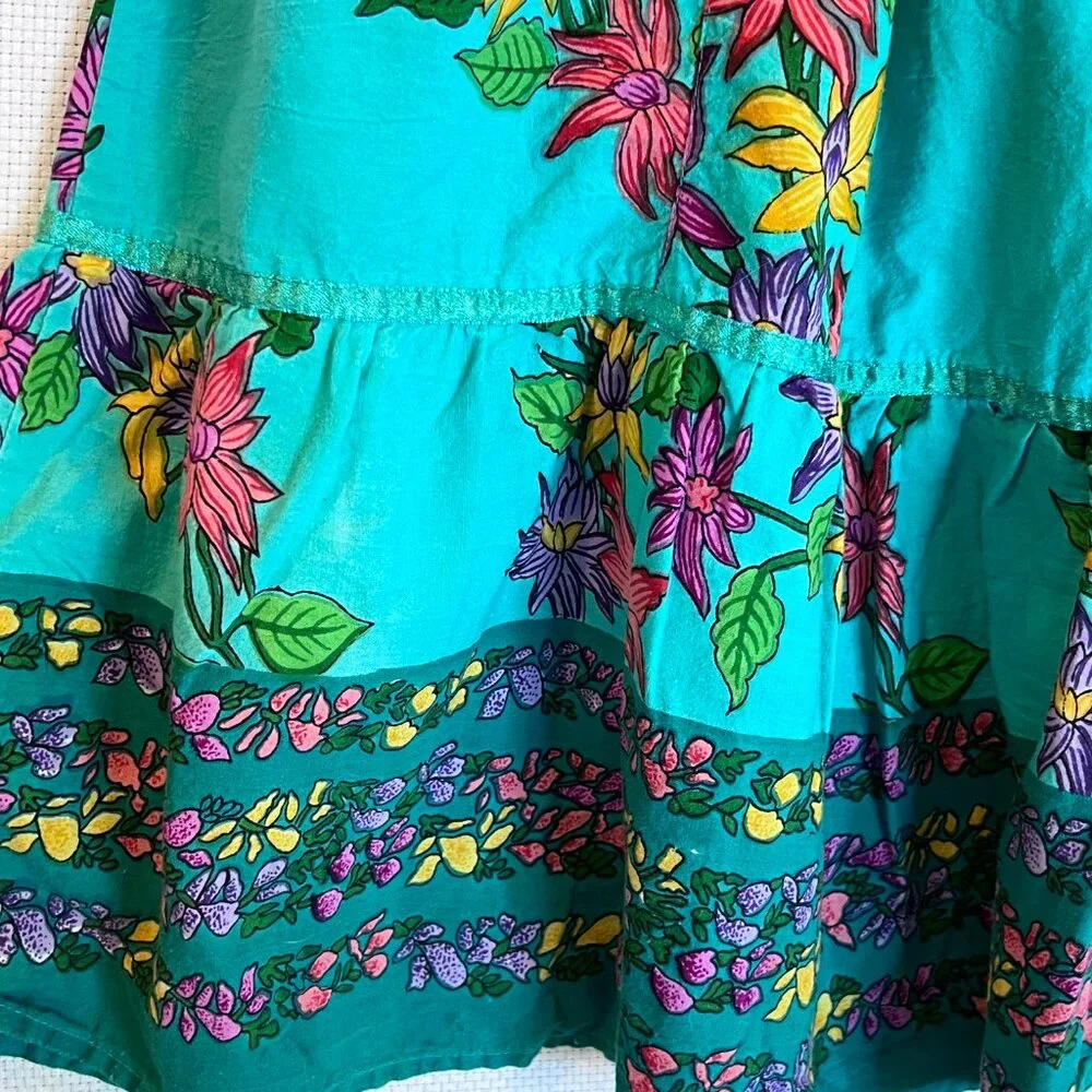Boho Floral Maxi Skirt S Smocked Waist Tiered Hem Festival‎ Hippie Derek Heart